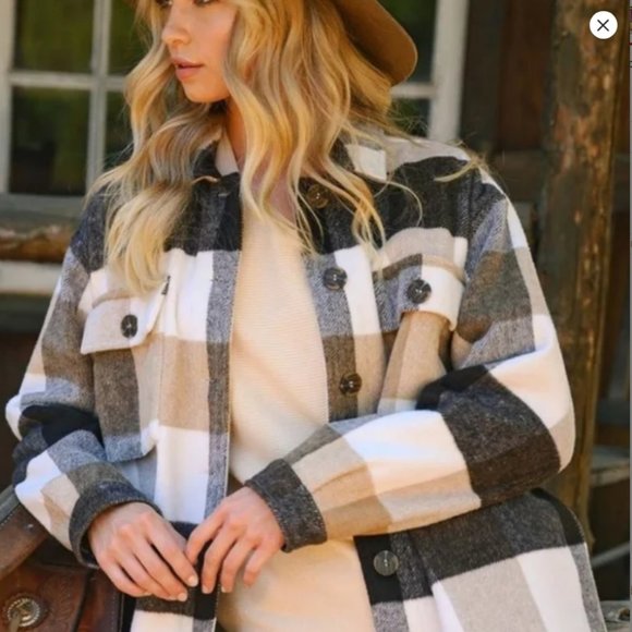 Shacket Jacket Plaid Thick Warm hand Pockets Plus Size 2X Brown Tan multi - Picture 5 of 9